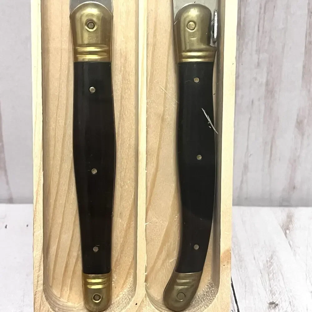Vintage Laguiole Jean Dubost Fork & Knife CARVING SET Black Handle Bee NEW!!!